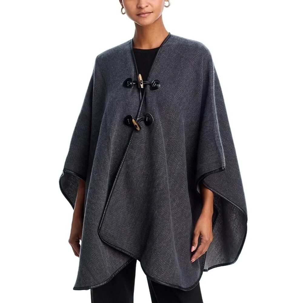 AQUA Women's Ruana  Poncho Cape Wrap Reversible Toggle Closure Charcoal Gray OS